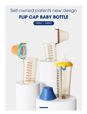 Triangle de bébé biberons libres de 8 onces 240ml BPA anti colique Flip Cap Wide Neck